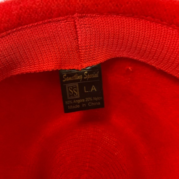 Something Special SS LA Hat Womens Red Bucket 80% Angora 20% Nylon Fuzzy Cloche - Picture 5 of 6